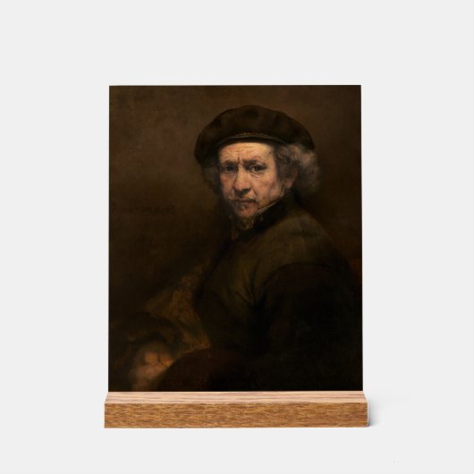 レンブラント自画像：オランダ黄金時代の画家 アクリルサイン (正面)