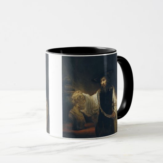 レンブラント著ホーマーのバストを持つアリストテレス マグカップ (正面右)