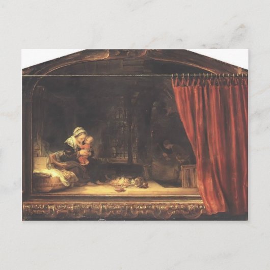 レンブラント – カーテンを持った神聖な家族 ポストカード (正面)