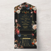 レンブラント ダーク&ムーディー フラワー ウェディングイニシャル アル オールインワン招待状 (内側)