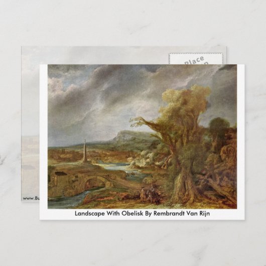 レンブラント・ヴァン・リジンによるオベリスクのある風景 ポストカード (正面/裏面)
