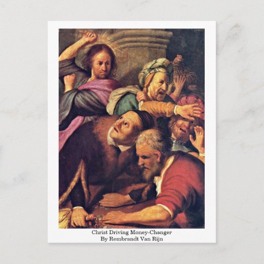 レンブラント・ヴァン・リジンによる両替商を運転するキリスト ポストカード (正面)