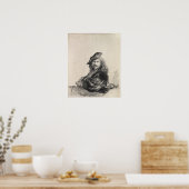 レンブラント – 石の敷居に傾いたセルフポートレート ポスター (キッチン)