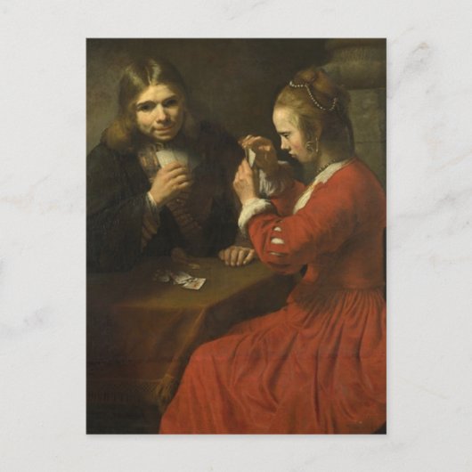 レンブラント:若い男と少女のトランプ ポストカード (正面)