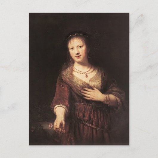 レンブラント – 赤い花のサスキア ポストカード (正面)