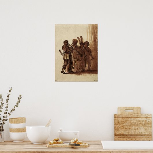 レンブラント – 風ミュージシャン付き4つの楽器 ポスター (キッチン)