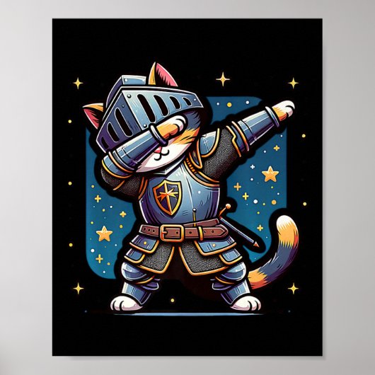 レン・ファイア中世の騎士の猫の子猫をダビングおもしろい ポスター (正面)