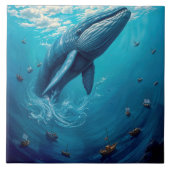 レヴィアタンの自由への飛翔 - 超現実的なクジラのアート タイル (正面)