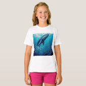 レヴィアタンの自由への飛翔 - 超現実的なクジラのアート Tシャツ (正面フル)