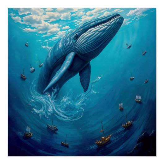 レヴィアタンの自由への飛翔 - 超現実的なクジラの芸術 ポスター (正面)