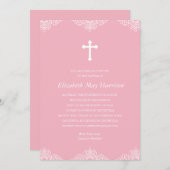レーかわいらしス|ピンク·ガールズ·バプティスマ/《キリスト教》洗礼式や命名式 招待状 (正面/裏面)