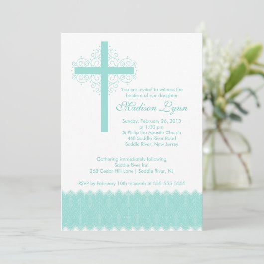 レーエレガントス洗礼|《キリスト教》洗礼式や命名式クロス 招待状 (スタンド正面)