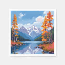 レークタホの秋 | 紅葉の山の絵画 スタンダードカクテルナプキン