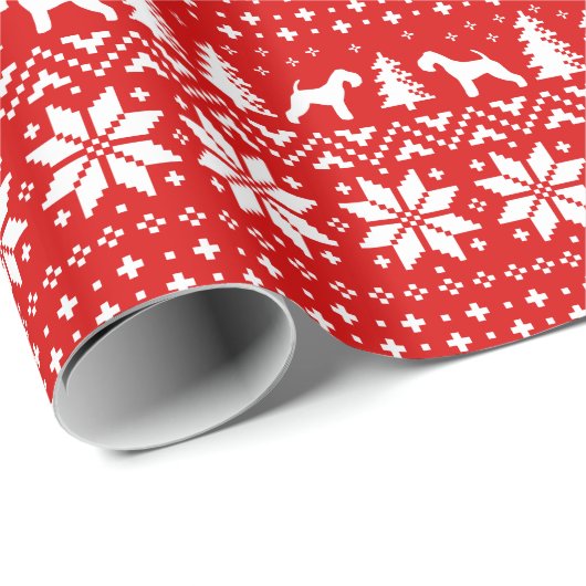 レークランドテリアのクリスマスのセーターパターン赤 ラッピングペーパー (ロールコーナー)