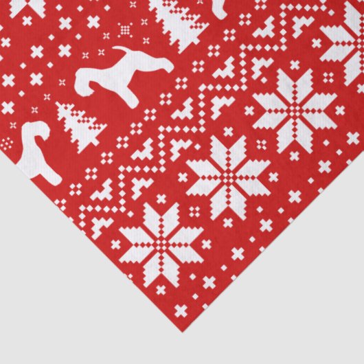 レークランドテリアはクリスマスパターン赤のシルエットを描きます 薄葉紙 (詳細)