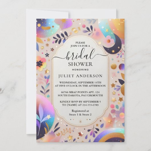 レーグラムブライトパステルグラデーショングリッターブライダルシャワー 招待状 (正面)