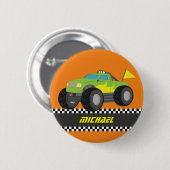 レーサーの男の子のためのクールな競争の緑のモンスタートラック 缶バッジ (正面&裏面)
