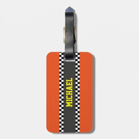 レーサーの男の子のための緑のモンスタートラックの競争 ラゲッジタグ (裏面縦)