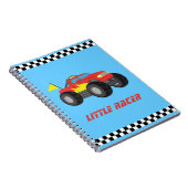 レーサーの男の子のための赤いモンスタートラックを、競争させます ノートブック (右側)