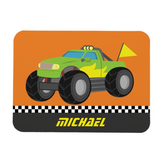 レーサーカッコいいボーイズのためのレーシンググリーンモンスタートラック マグネット (横)