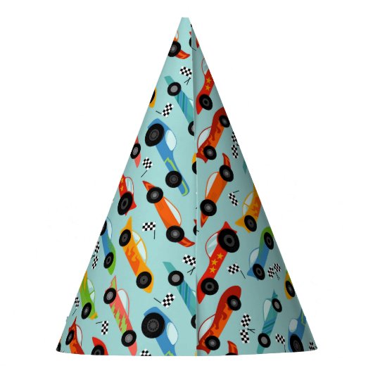 レーサーパターンカーの誕生日パーティー パーティーハット (裏面)