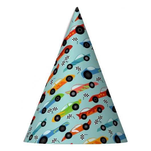 レーサーパターンカーの誕生日パーティー パーティーハット (左)