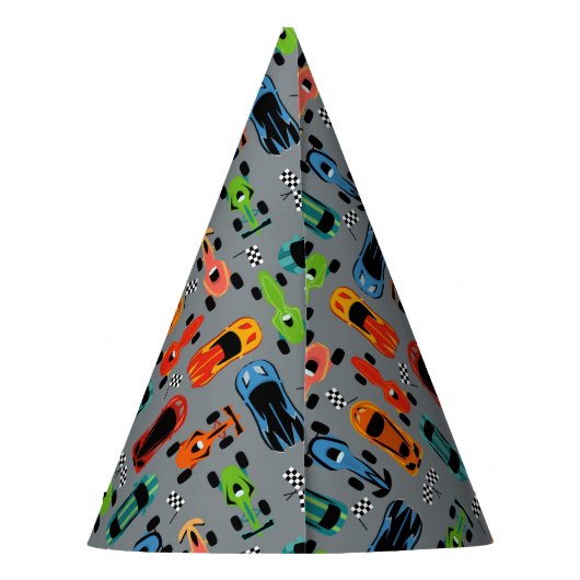 レーサーパターンカーの誕生日パーティー パーティーハット (裏面)