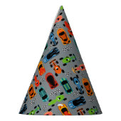 レーサーパターンカーの誕生日パーティー パーティーハット (左)