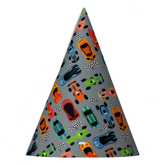 レーサーパターンカーの誕生日パーティー パーティーハット (左)