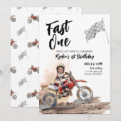 レーサー坊やの1歳の誕生日フォト招待状 招待状 (正面/裏面)