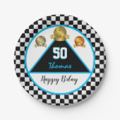 レーサー誕生日プレート，ドライバー，車，メダル ペーパープレート (正面)