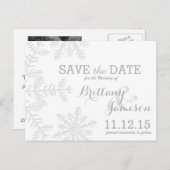 レーザーでカットされた銀の雪片の冬の日付を保存 案内ポストカード (正面/裏面)