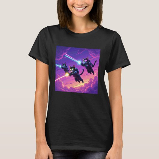 レーザーを撃つ空飛ぶ猫 Tシャツ (正面)