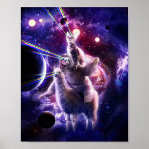 レーザーアイズ宇宙キャットライディングスロッスラマ – Rainbow ポスター