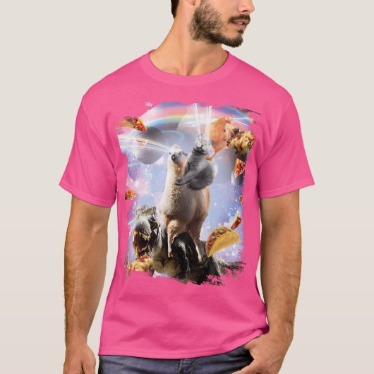 レーザーアイズ宇宙チキンキャットラマ恐竜 Tシャツ (正面)