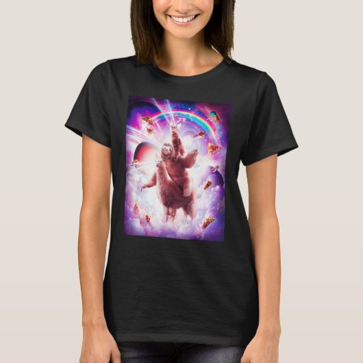 レーザーアイ宇宙猫+スローローリング+ラマ - 虹 Tシャツ (正面)