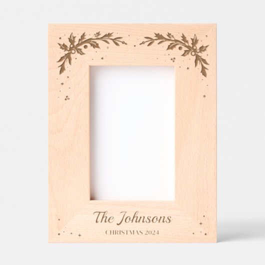 レーザーエッチングされたクリスマスベリーのファミリー名 レーザー彫刻フレーム (正面)