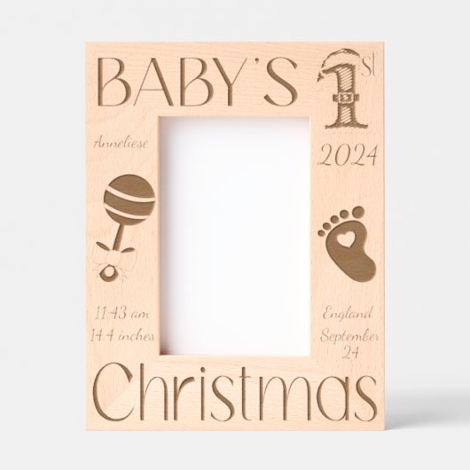 レーザーエッチングベビー第1クリスマス | 写真枠 レーザー彫刻フレーム (正面)