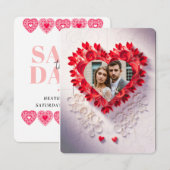 レーザーカット 赤い紙のハート Save the Date 招待状 (正面/裏面)