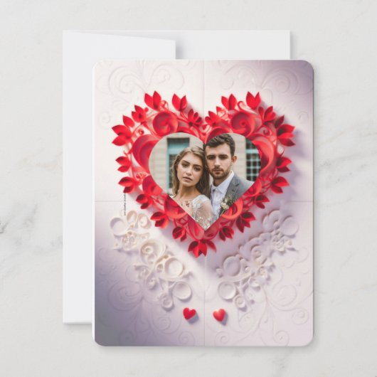 レーザーカット 赤い紙のハート Save the Date 招待状 (正面)