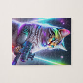 レーザーカラフルガン付き未来的サイバパンク猫 ジグソーパズル (横)