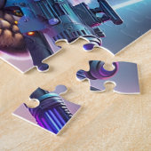 レーザーカラフルガン付き未来的サイバパンク猫 ジグソーパズル (側面)