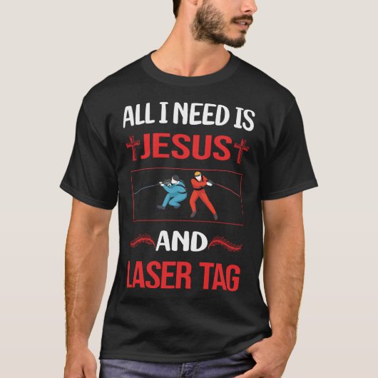 レーザータグが好きな人のための面白いイエス・キリストデザイン Tシャツ (正面)
