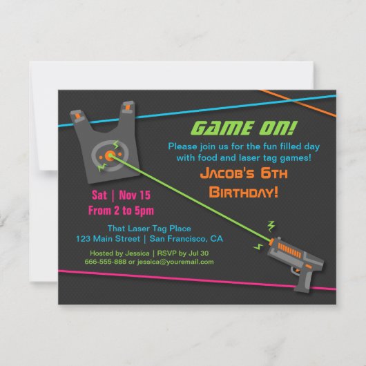 レーザータグで盛り上がれ!バースデーパーティー 招待状 (正面)