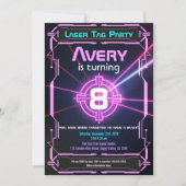 レーザータグの女の子の誕生日パーティー招待状 ネオンピンク 招待状 (正面)