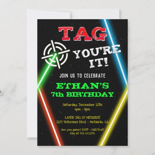 レーザータグの招待状、レーザータグの誕生日 招待状 (正面)
