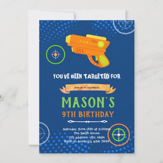 レーザータグ銃の誕生日招待状 招待状 (正面)