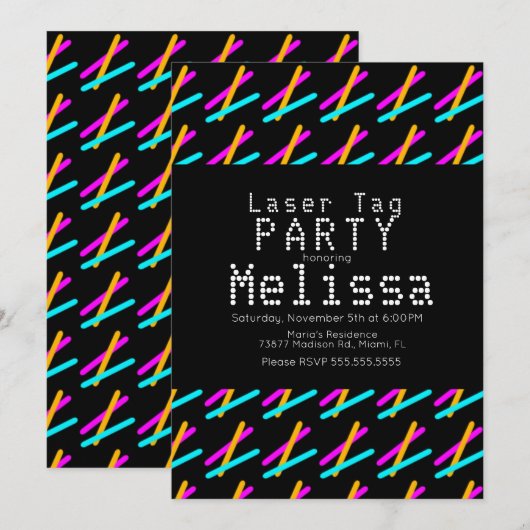 レーザータグ ネオン 暗闇で光る ライト パーティー ガール 招待状 (正面/裏面)
