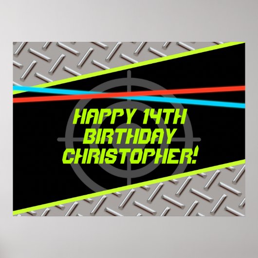 レーザータグ ボーイ 誕生日パーティー パーソナライズされた背景 ポスター (正面)