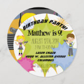 レーザータグ 誕生日パーティー カスタマイズ 円形 招待状 (正面/裏面)